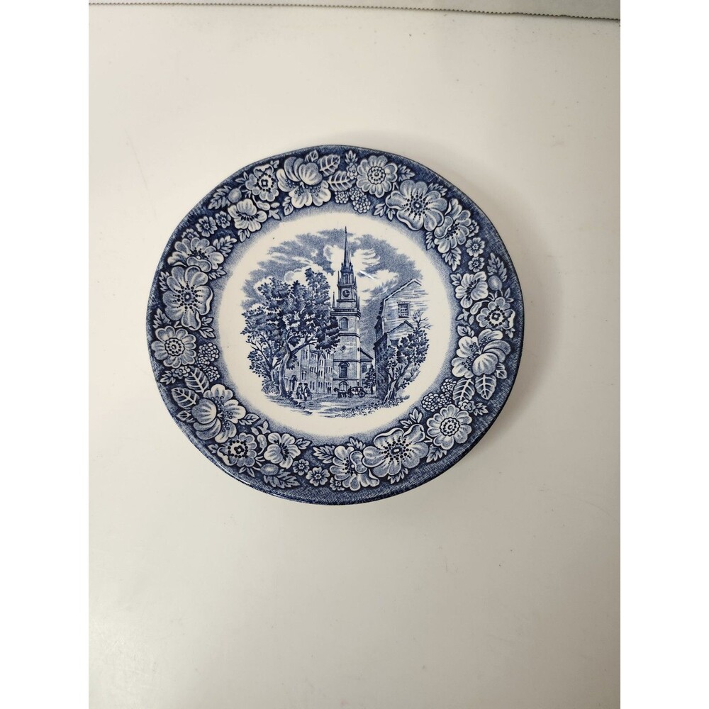 Liberty Blue Old North Church 5.75" Saucers Staffordshire Lot Of 9